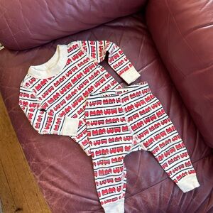 Hanna Andersson Red and Cream Train Print Pajamas